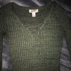 Pine Green Ribbed Long-Sleeved Top